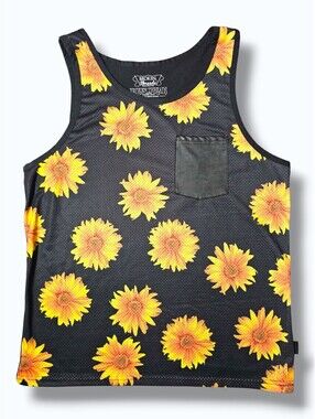 Broken Threads Mesh Sunflower Graphic Casual Streetwear Pocket Tank Top Medium